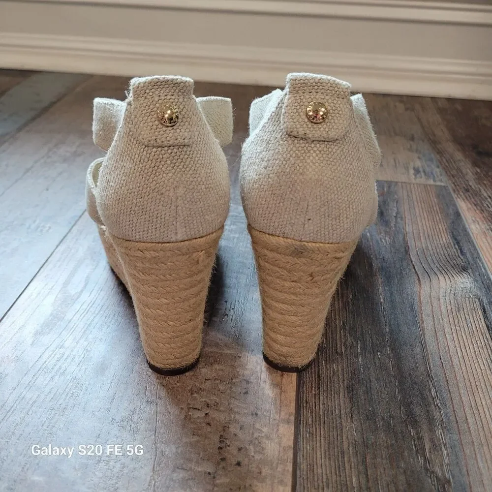 Michael Kors Wedge Sandals – Neutral Linen Fabric 7.5 SB9